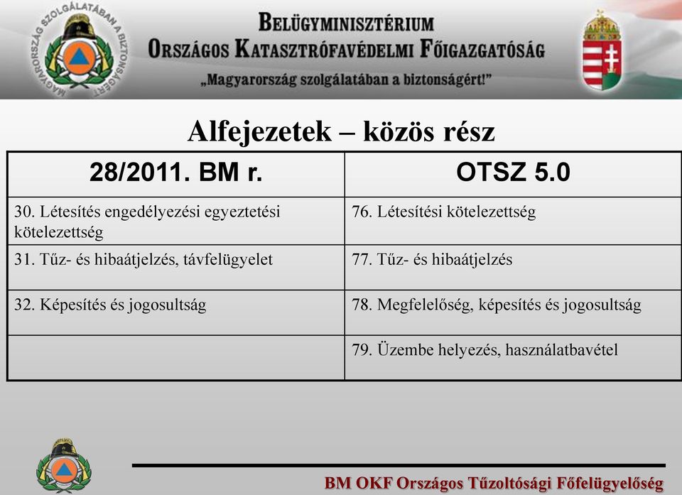 Létesítési kötelezettség 31. Tűz- és hibaátjelzés, távfelügyelet 77.