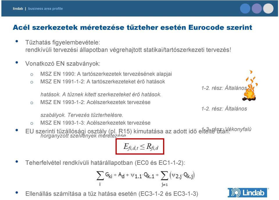 MSZ EN 1993-1-2: Acélszerkezetek tervezése szabályok. Tervezés tűzterhelésre. MSZ EN 1993-1-3: Acélszerkezetek tervezése 1-2. rész: Általános 1-2.