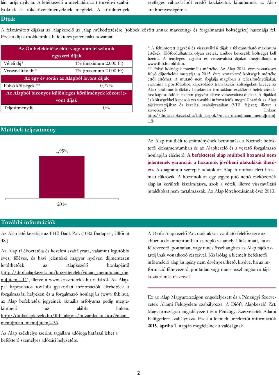 A felszámított díjakat az Alapkezelő az Alap működtetésére (többek között annak marketing- és forgalmazási költségeire) használja fel. Ezek a díjak csökkentik a befektetés potenciális hozamát.