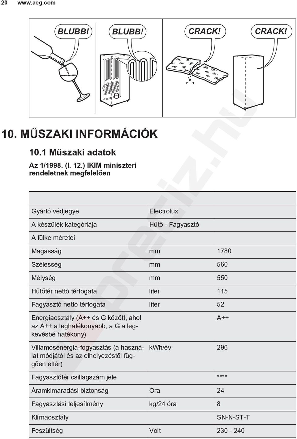 550 Hűtőtér nettó térfogata liter 115 Fagyasztó nettó térfogata liter 52 Energiaosztály (A++ és G között, ahol az A++ a leghatékonyabb, a G a legkevésbé hatékony) A++