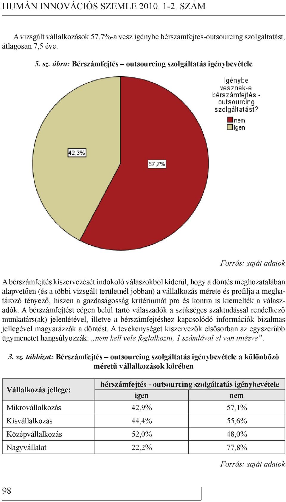 ábra: Bérszámfejtés outsourcing szolgáltatás igénybevétele A bérszámfejtés kiszervezését indokoló válaszokból kiderül, hogy a döntés meghozatalában alapvetően (és a többi vizsgált területnél jobban)