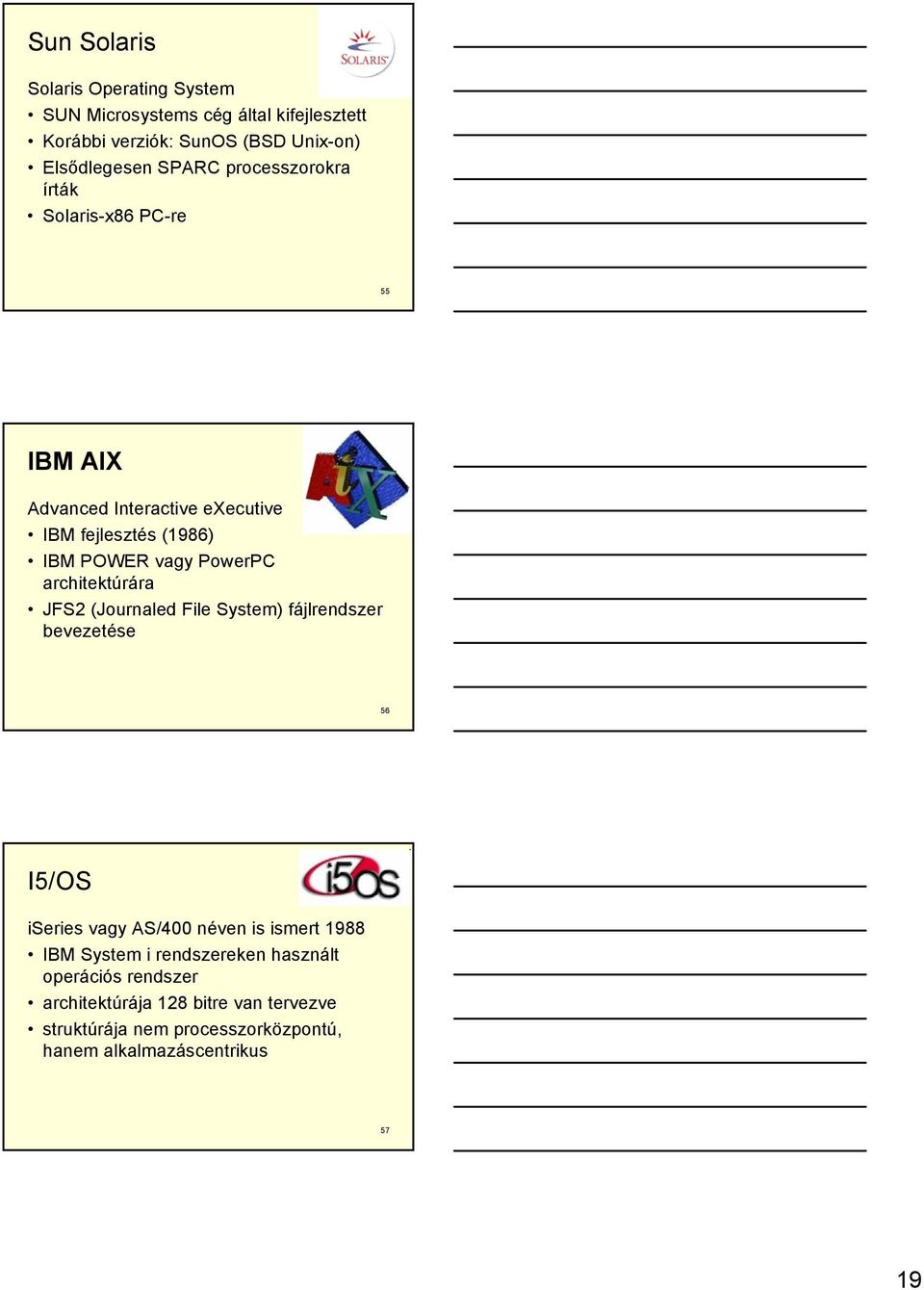 architektúrára JFS2 (Journaled File System) fájlrendszer bevezetése 56 I5/OS iseries vagy AS/400 néven is ismert 1988 IBM System i