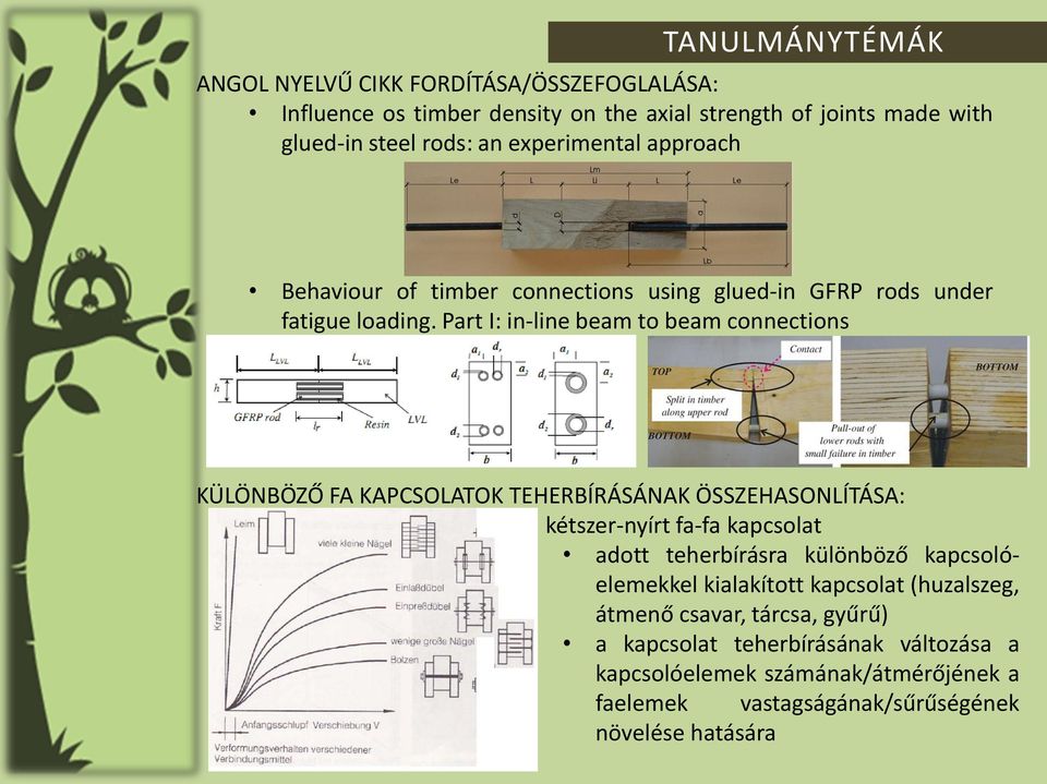 Part I: in-line beam to beam connections KÜLÖNBÖZŐ FA KAPCSOLATOK TEHERBÍRÁSÁNAK ÖSSZEHASONLÍTÁSA: kétszer-nyírt fa-fa kapcsolat adott teherbírásra