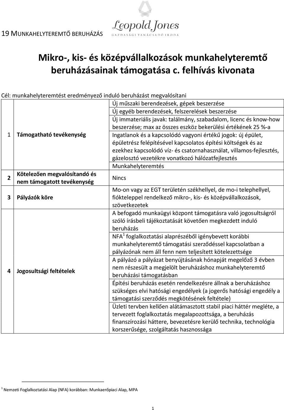 találmány, szabadalom, licenc és know-how beszerzése; max az összes eszköz bekerülési értékének 25 %-a 1 Támogatható tevékenység Ingatlanok és a kapcsolódó vagyoni értékű jogok: új épület, épületrész