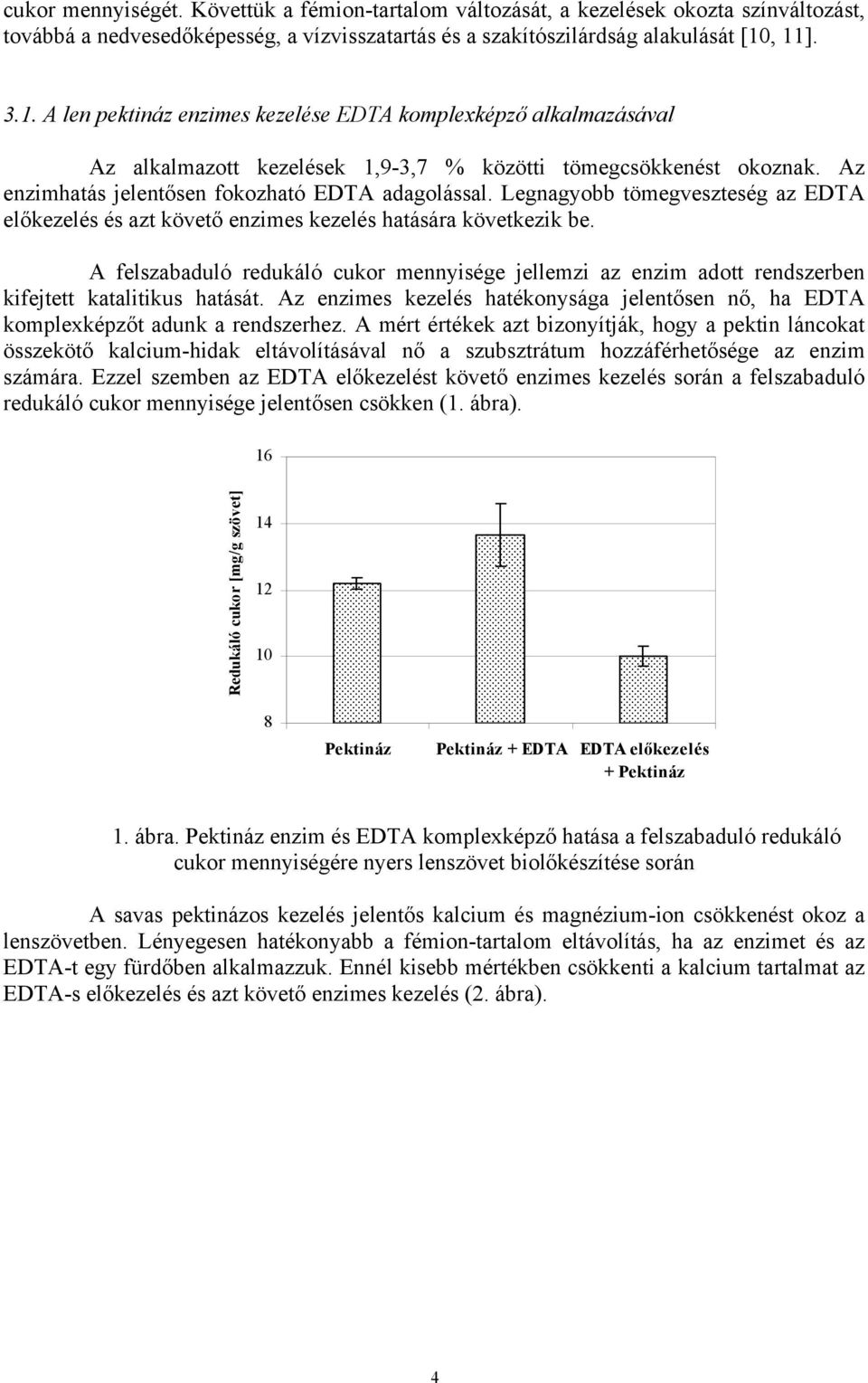 Legnagyobb tömegveszteség az EDTA előkezelés és azt követő enzimes kezelés hatására következik be.