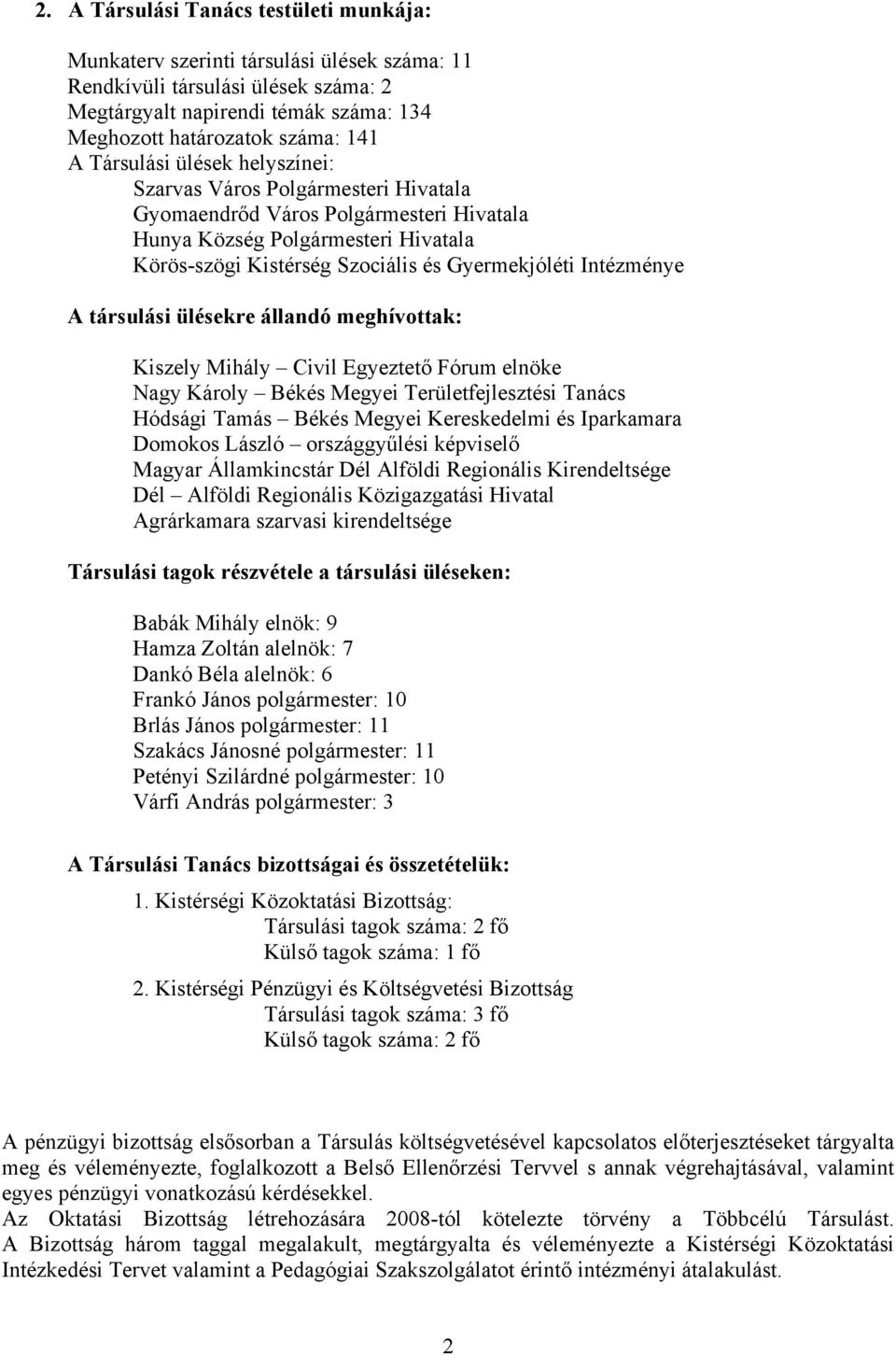 Intézménye A társulási ülésekre állandó meghívottak: Kiszely Mihály Civil Egyeztető Fórum elnöke Nagy Károly Békés Megyei Területfejlesztési Tanács Hódsági Tamás Békés Megyei Kereskedelmi és