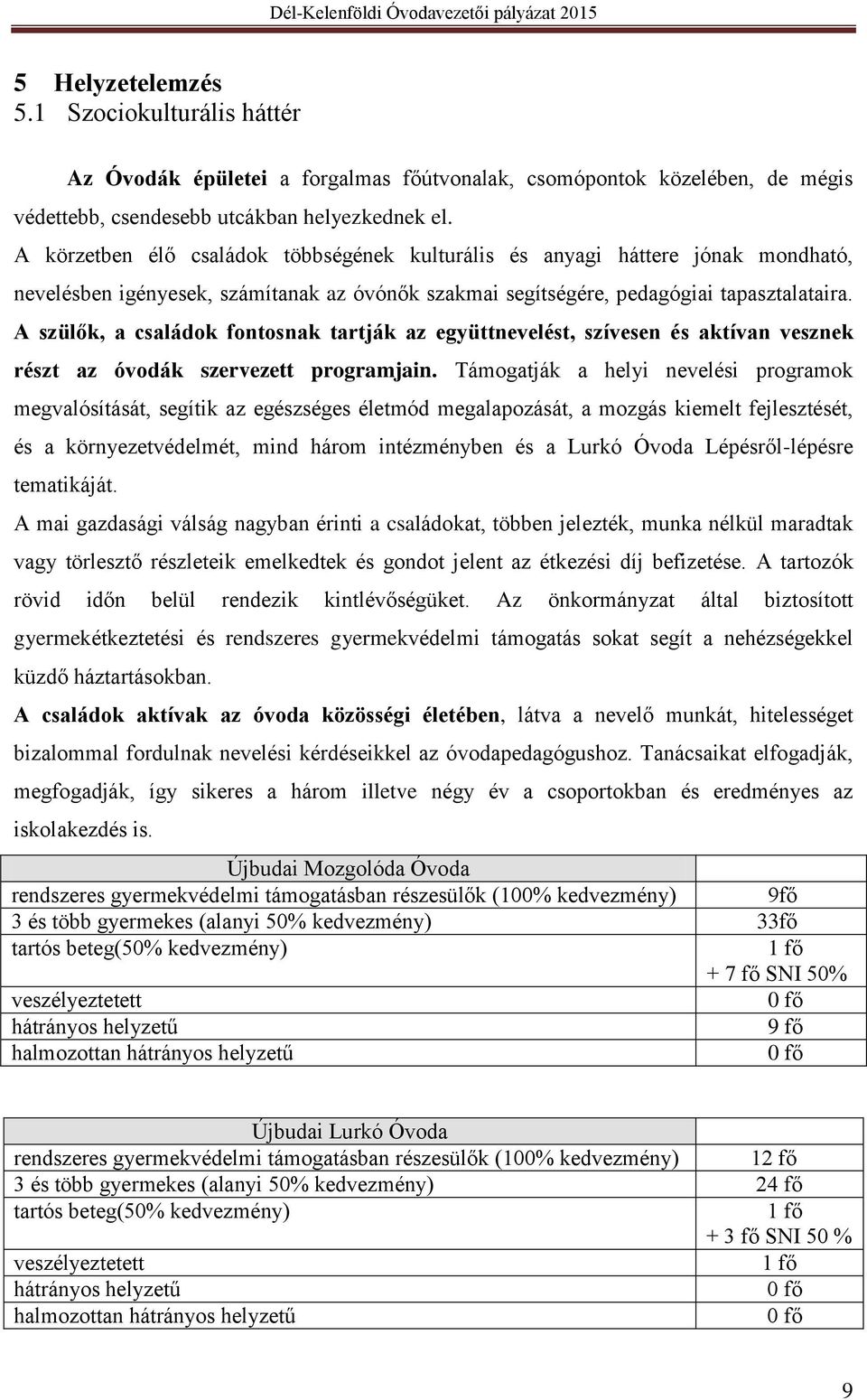 A szülők, a családok fontosnak tartják az együttnevelést, szívesen és aktívan vesznek részt az óvodák szervezett programjain.