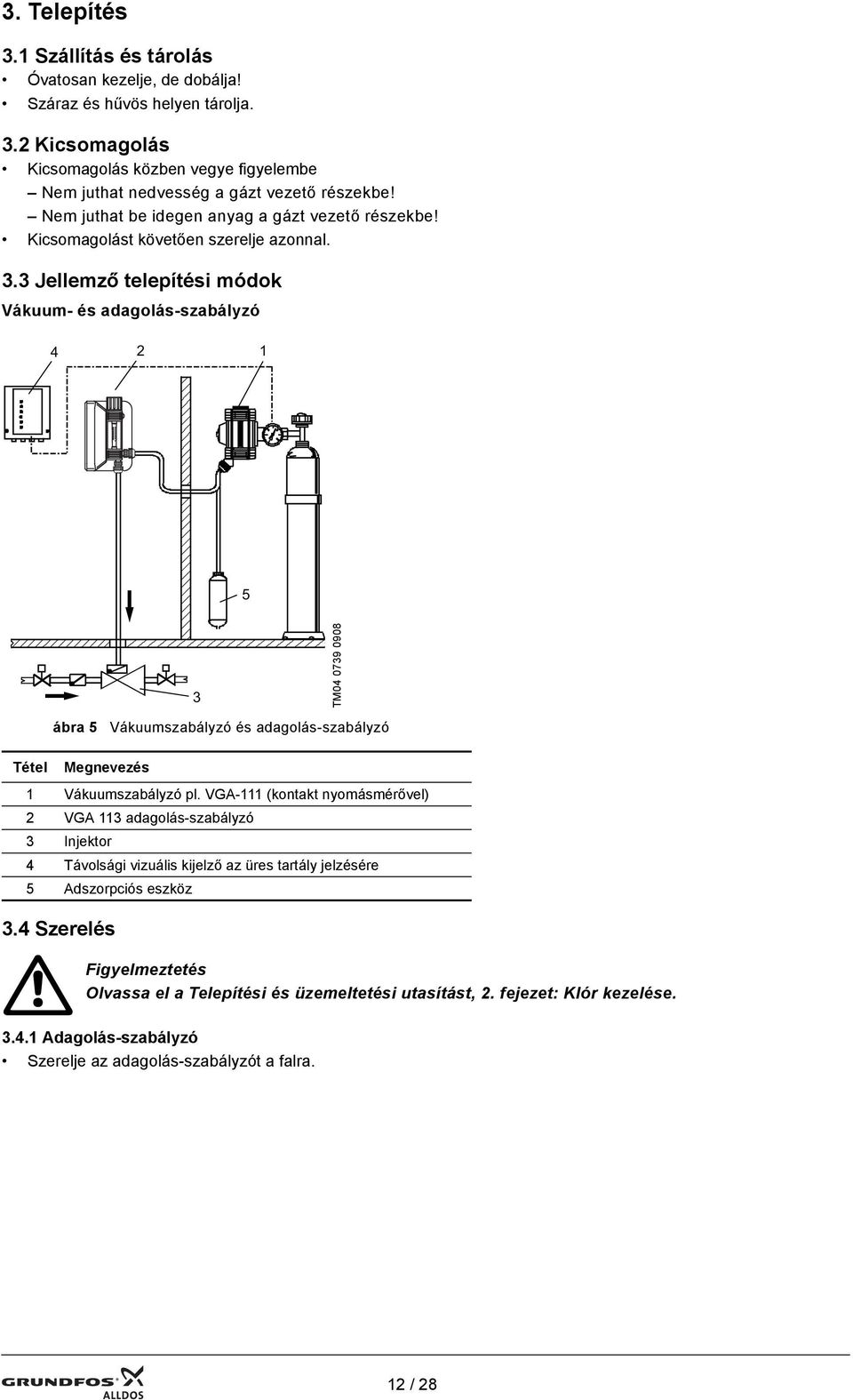 3 Jellemző telepítési módok Vákuum- és adagolás-szabályzó 4 2 1 5 3 TM04 0739 0908 Tétel ábra 5 Vákuumszabályzó és adagolás-szabályzó Megnevezés 1 Vákuumszabályzó pl.
