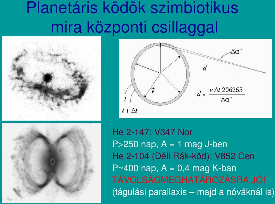 Rák köd): V852 Cen P~400 nap, A = 0,4 mag K ban