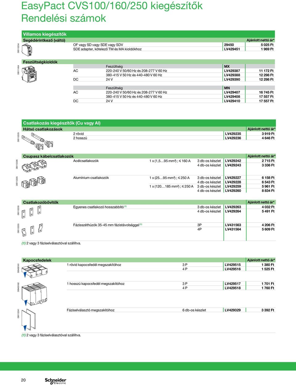MN AC 220-2 V 50/60 Hz és 208-277 V 60 Hz LV4297 16 745 Ft 380-415 V 50 Hz és 4-480 V 60 Hz LV4298 17 557 Ft DC 24 V LV429410 17 557 Ft DB112225 Csatlakozás kiegészítők (Cu vagy Al) Hátsó