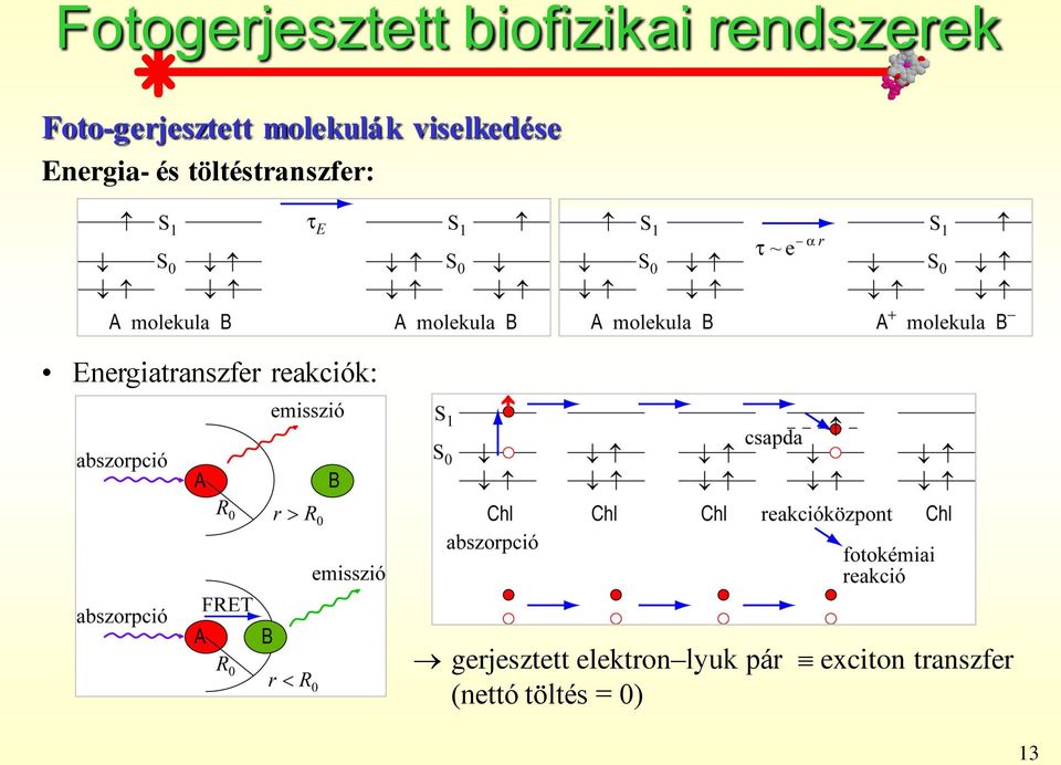 Energiatranszfer reakciók: gerjesztett