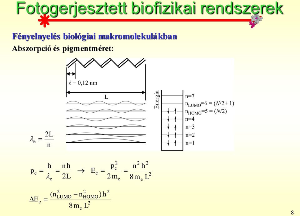 pigmentméret: e 2L n p e h e nh 2L E e