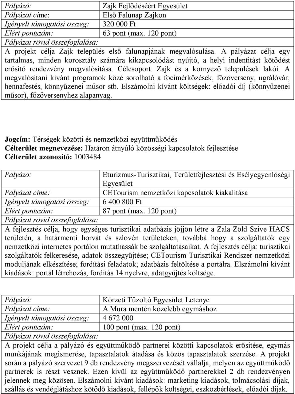 A megvalósítani kívánt programok közé sorolható a focimérkőzések, főzőverseny, ugrálóvár, hennafestés, könnyűzenei műsor stb.