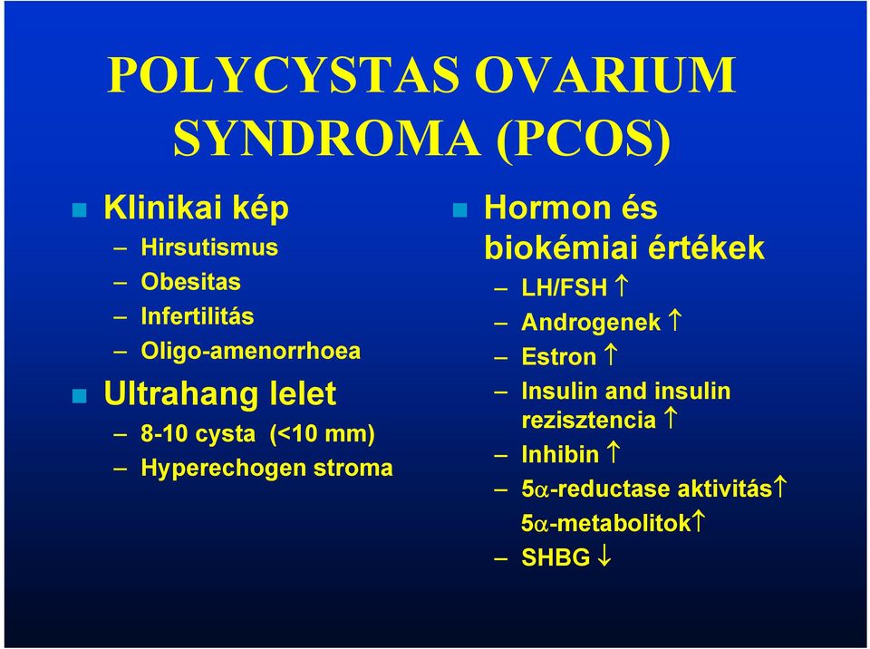 Hyperechogen stroma Hormon és biokémiai értékek LH/FSH Androgenek Estron