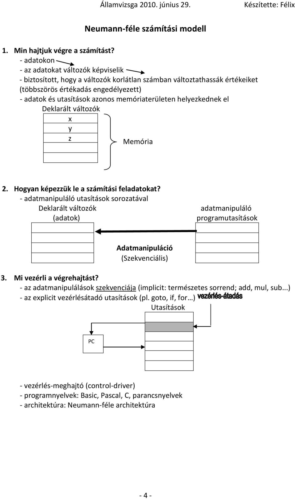 memóriaterületen helyezkednek el Deklarált változók x y z Memória 2. Hogyan képezzük le a számítási feladatokat?