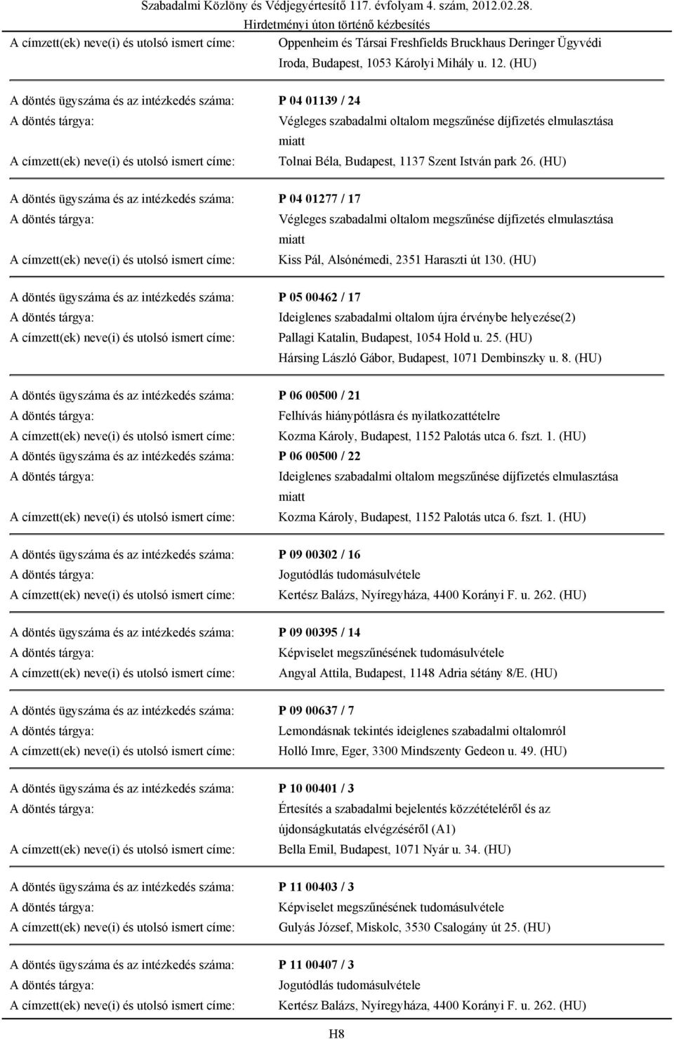 (HU) A döntés ügyszáma és az intézkedés száma: P 04 01277 / 17 Kiss Pál, Alsónémedi, 2351 Haraszti út 130.