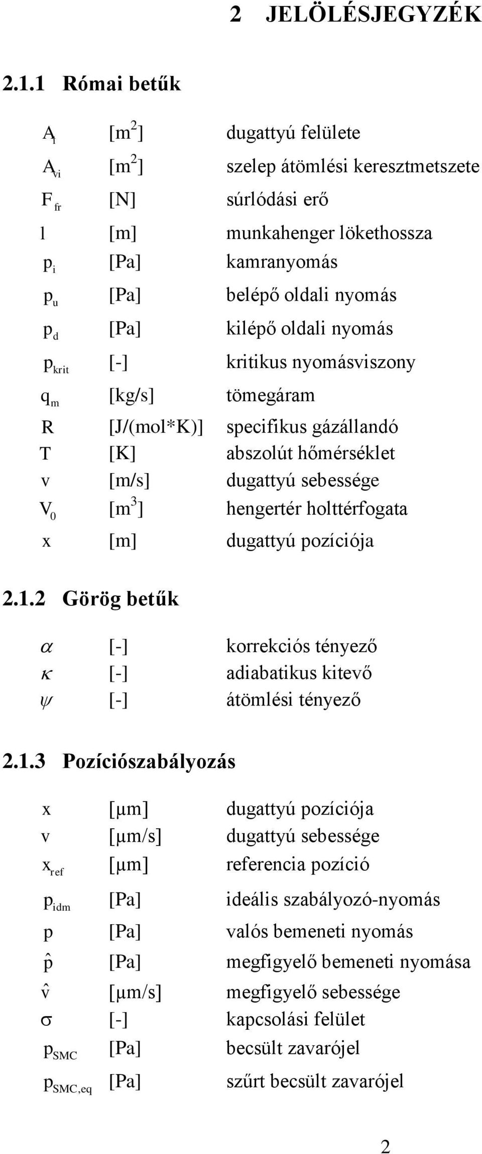 oldali nyomás krit [-] kritiks nyomásviszony q m [kg/s] tömegáram R [J/(mol*K)] secifiks gázállandó T [K] abszolút hőmérséklet v [m/s] dgattyú sebessége V 0 [m 3 ] hengertér holttérfogata x [m]