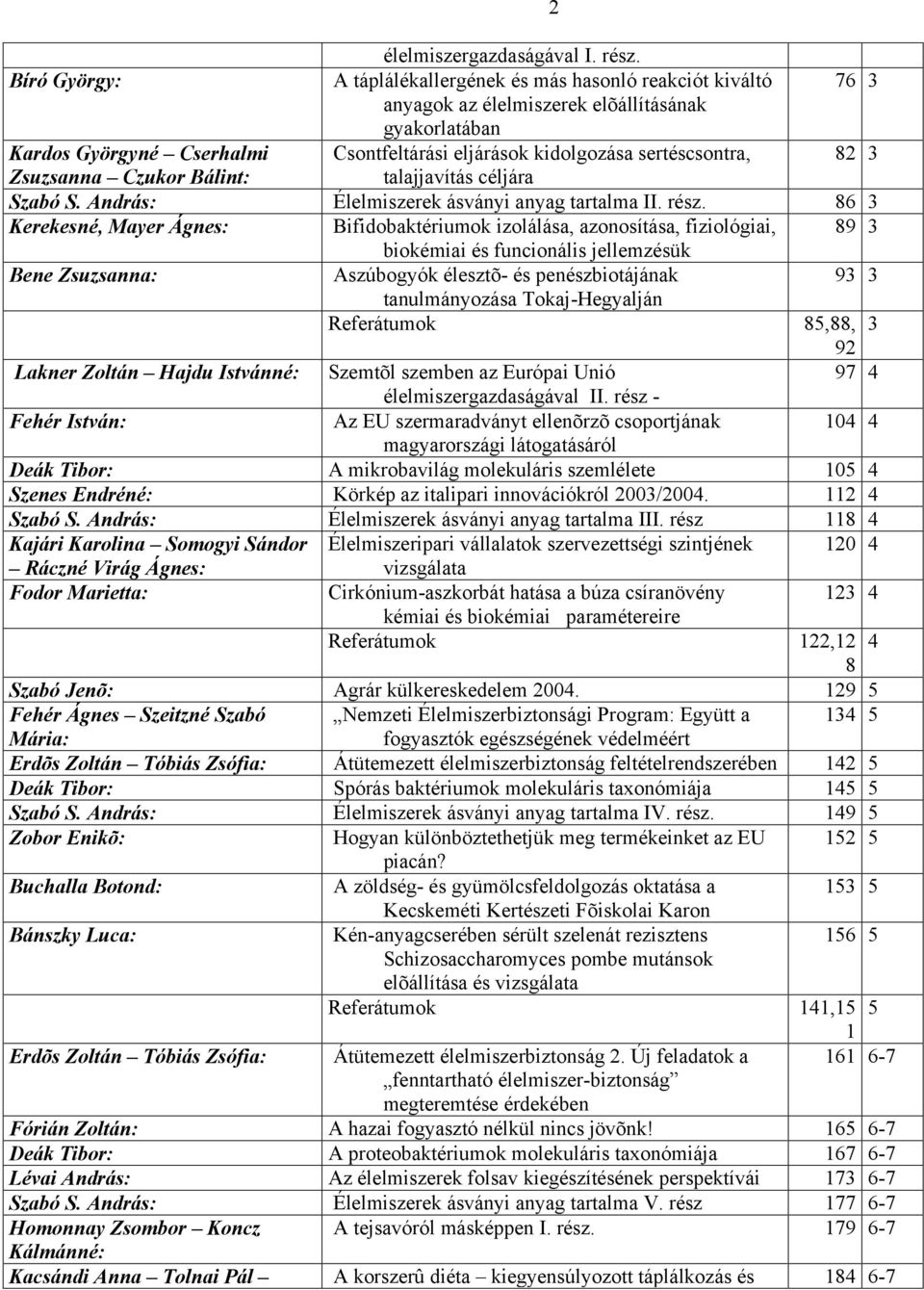 sertéscsontra, 82 3 Zsuzsanna Czukor Bálint: talajjavítás céljára Szabó S. András: Élelmiszerek ásványi anyag tartalma II. rész.