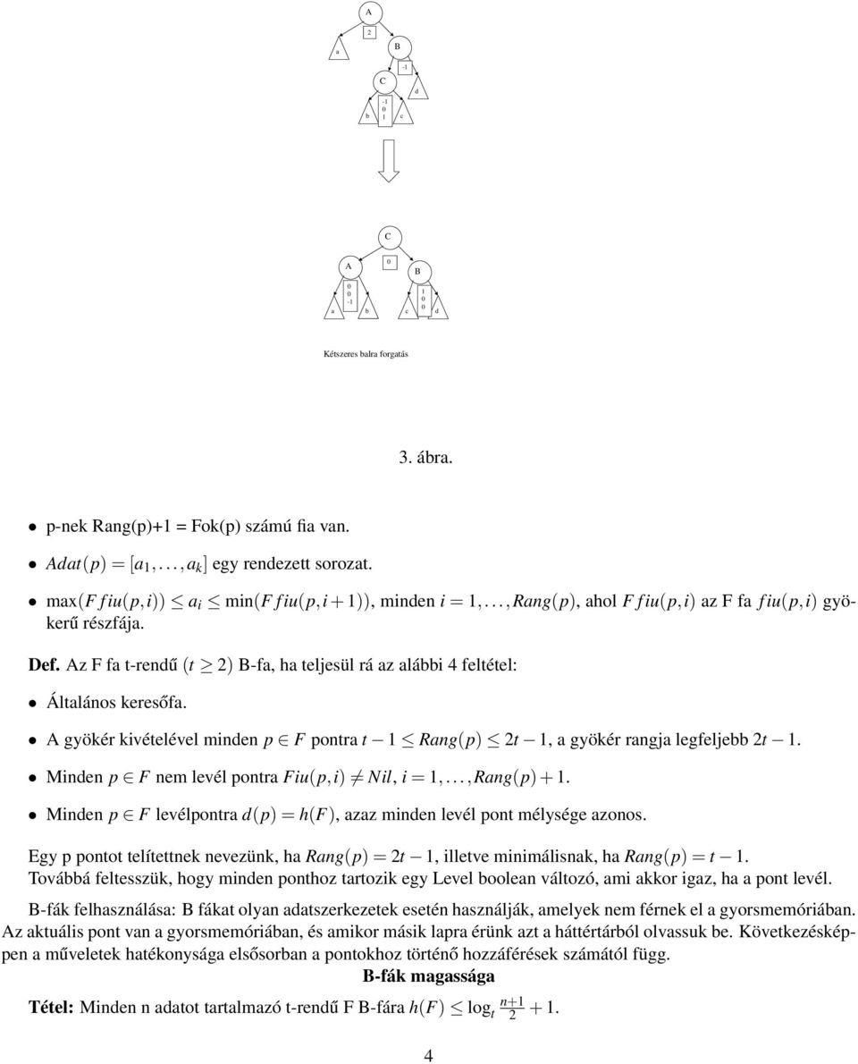 A gyökér kivételével minden p F pontr t Rng(p) 2t, gyökér rngj legfelje 2t. Minden p F nem levél pontr Fiu(p,i) Nil, i =,...,Rng(p) +.