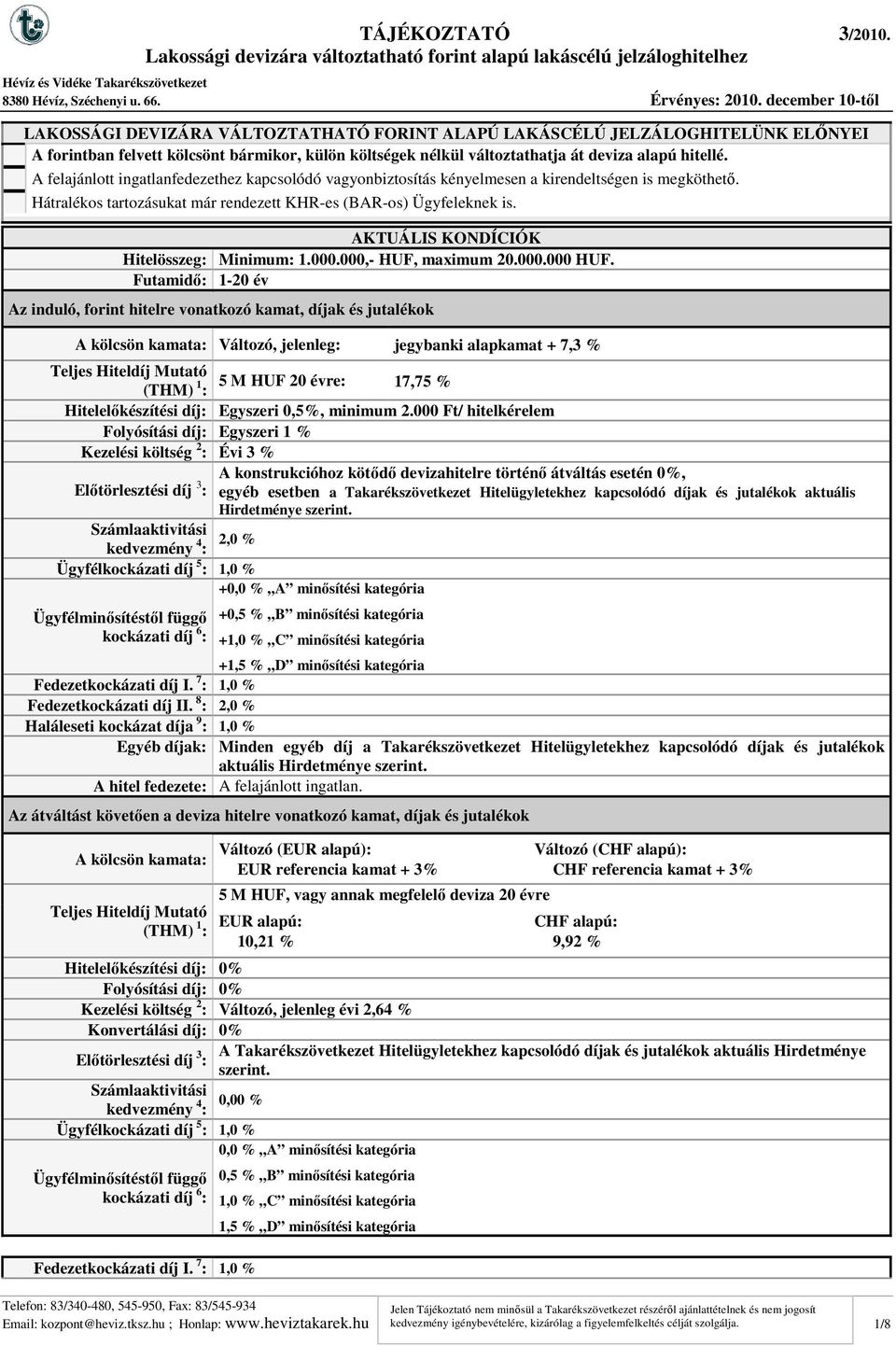 AKTUÁLIS KONDÍCIÓK Hitelösszeg: Minimum: 1.000.000,- HUF, maximum 20.000.000 HUF.