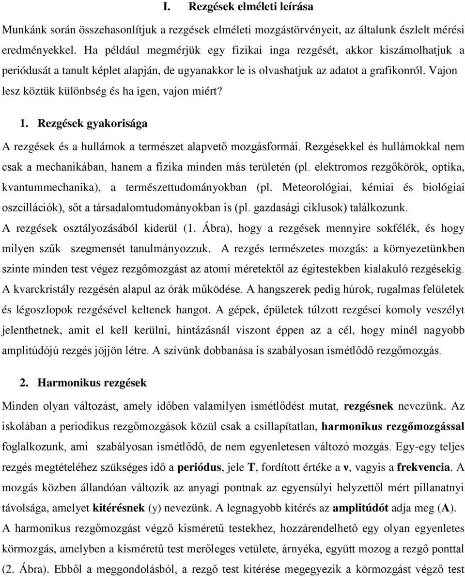 Vajon lesz köztük különbség és ha igen, vajon miért? 1. Rezgések gyakorisága A rezgések és a hullámok a természet alapvető mozgásformái.