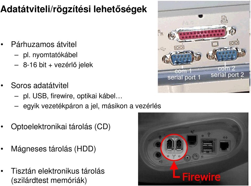 USB, firewire, optikai kábel egyik vezetékpáron a jel, másikon a vezérlés