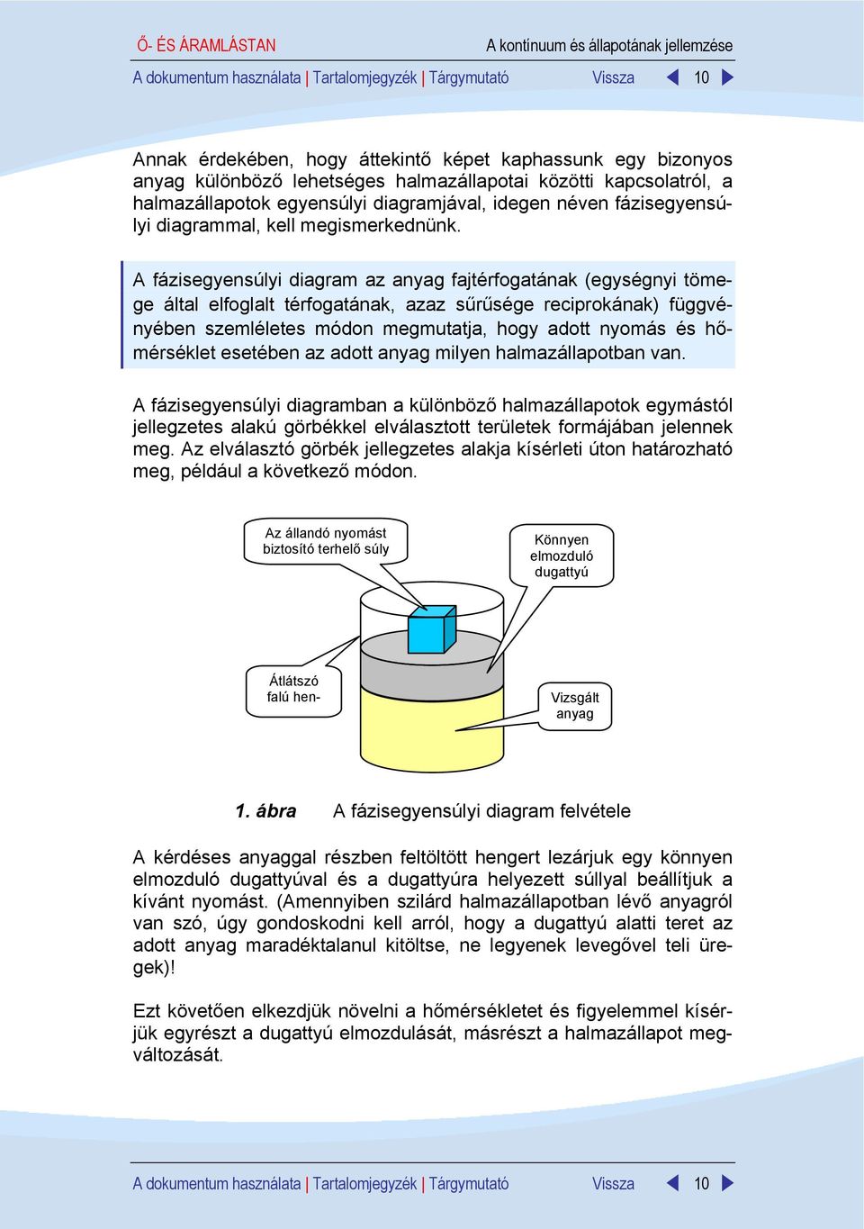 A fázisegyensúlyi diagram az anyag fajtérfogatának (egységnyi tömege által elfoglalt térfogatának, azaz sűrűsége reciprokának) függvényében szemléletes módon megmutatja, hogy adott nyomás és