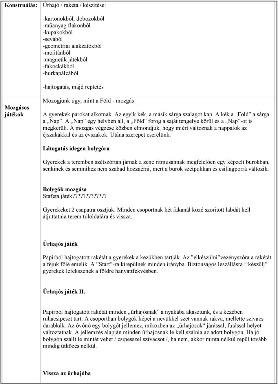 A Nap egy helyben áll, a Föld forog a saját tengelye körül és a Nap -ot is megkerüli. A mozgás végzése közben elmondjuk, hogy miért változnak a nappalok az éjszakákkal és az évszakok.