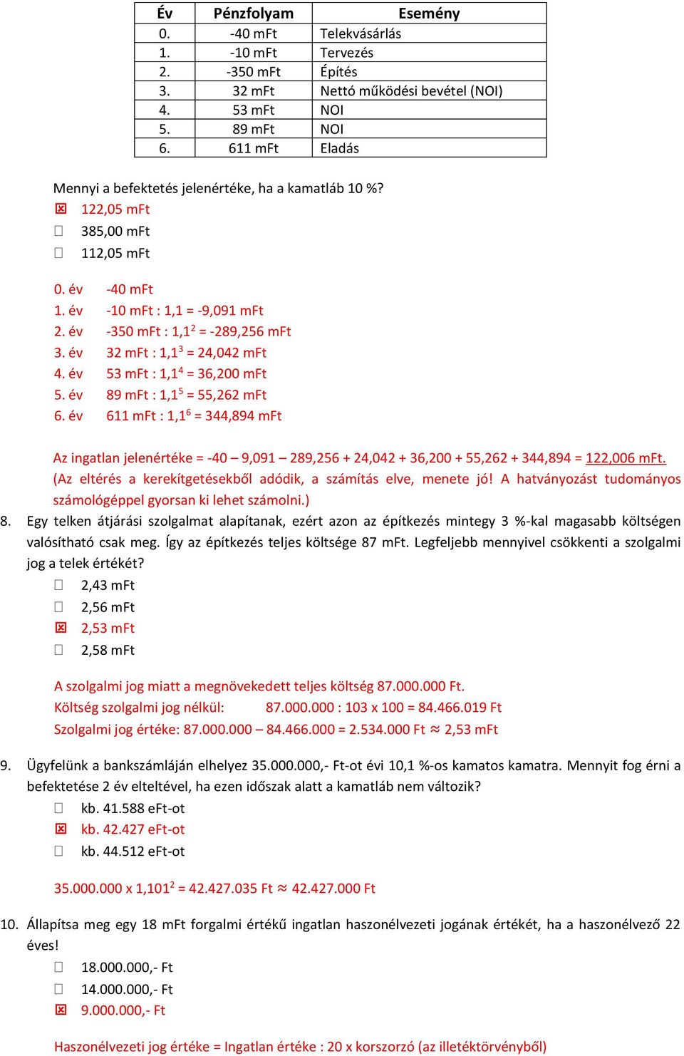 év 32 mft : 1,1 3 = 24,042 mft 4. év 53 mft : 1,1 4 = 36,200 mft 5. év 89 mft : 1,1 5 = 55,262 mft 6.