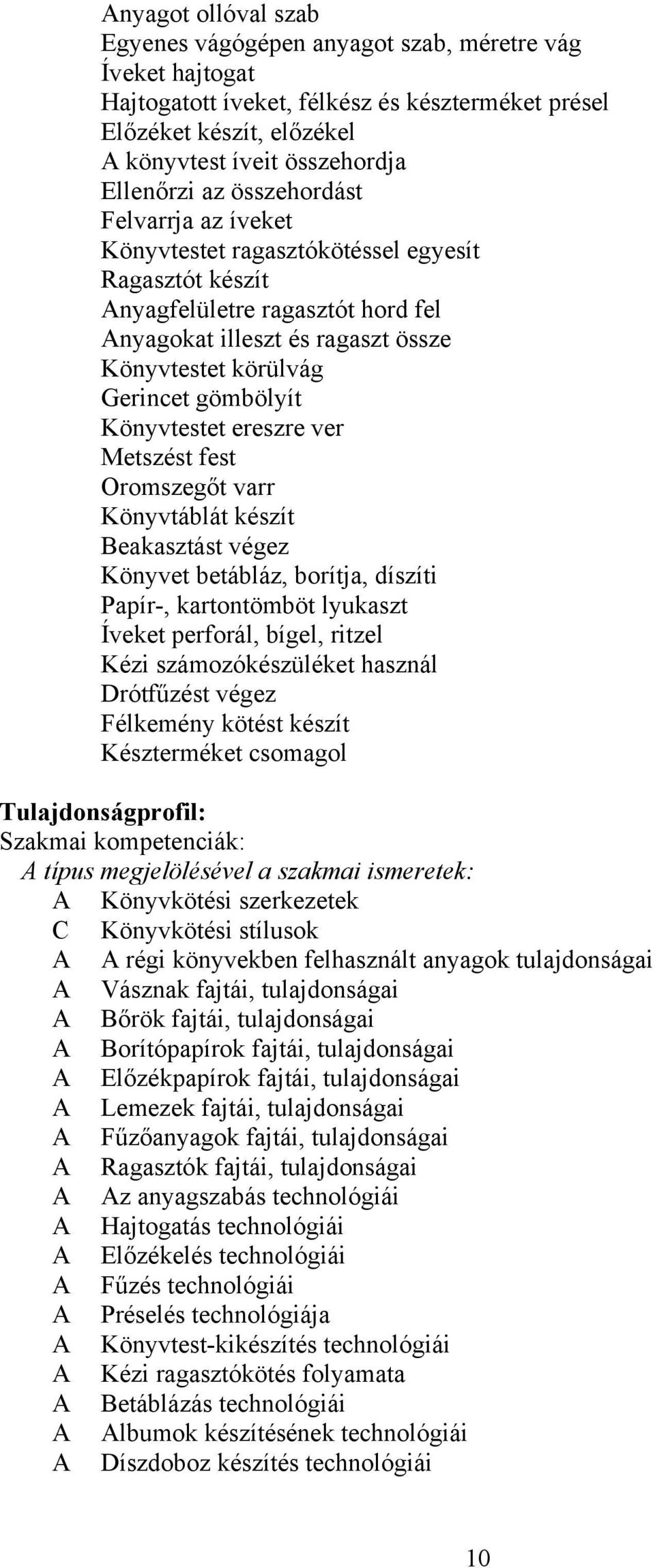 Könyvtestet ereszre ver Metszést fest Oromszegőt varr Könyvtáblát készít eakasztást végez Könyvet betábláz, borítja, díszíti Papír-, kartontömböt lyukaszt Íveket perforál, bígel, ritzel Kézi