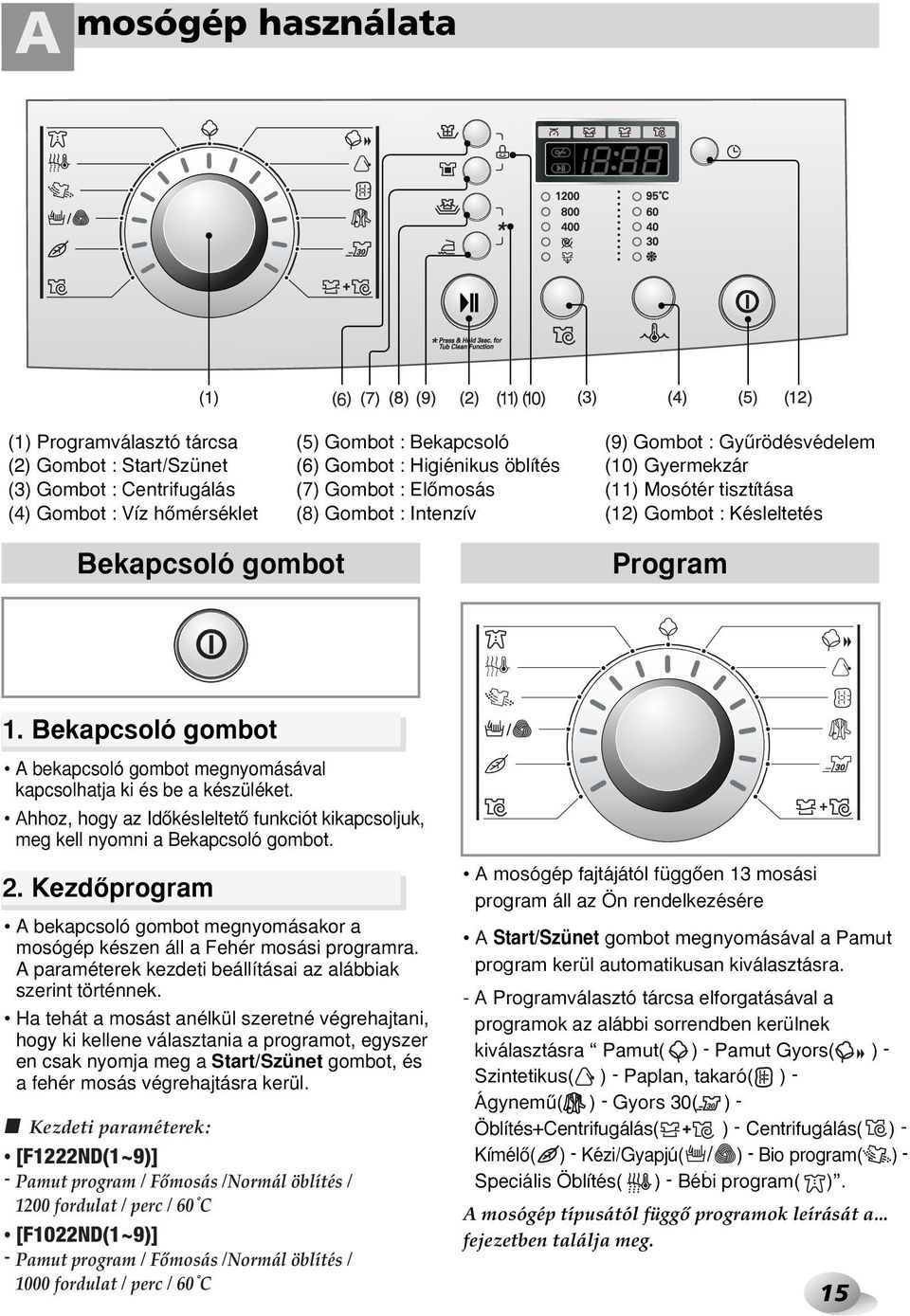 Bekapcsoló gombot A bekapcsoló gombot megnyomásával kapcsolhatja ki és be a készüléket. Ahhoz, hogy az IdŒkésleltetŒ funkciót kikapcsoljuk, meg kell nyomni a Bekapcsoló gombot. 2.