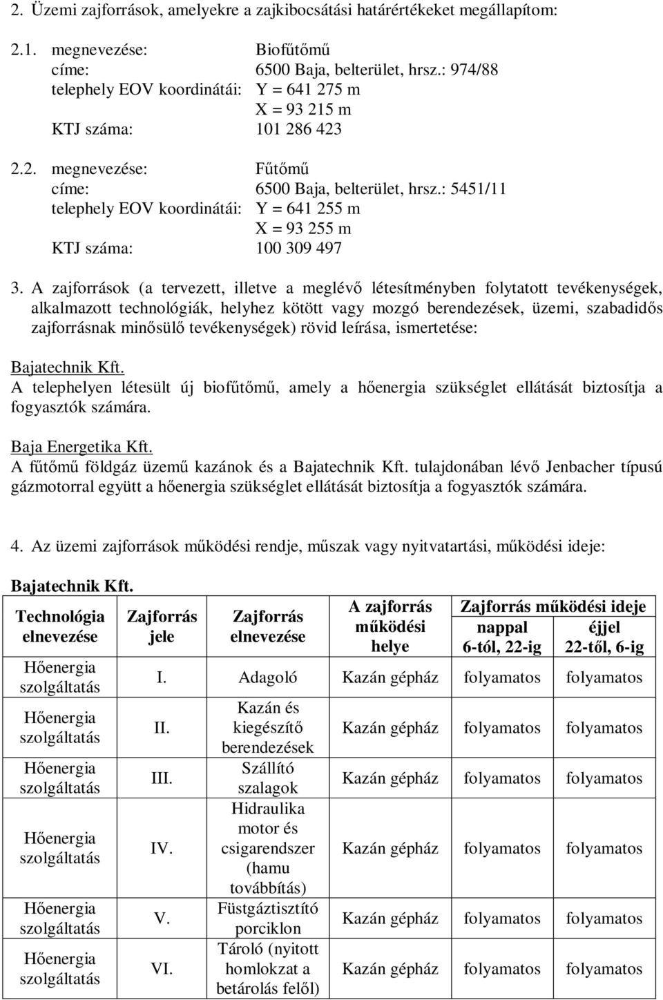 : 5451/11 telephely EOV koordinátái: Y = 641 255 m X = 93 255 m KTJ száma: 100 309 497 3.