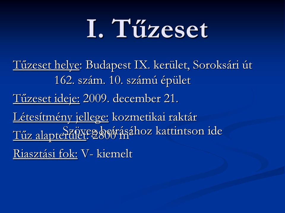 számú épület Tűzeset ideje: 2009. december 21.