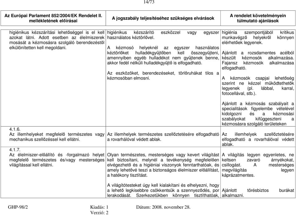 Az élelmiszer-előállító és -forgalmazó helyet megfelelő természetes és/vagy mesterséges világítással kell ellátni. higiénikus kézszárító eszközzel vagy egyszer használatos kéztörlővel.