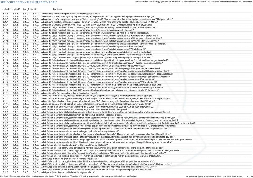 Ha nem, mely más tünetekkel okoz komplikációt? Milyet? 5.1.7. 5.1.B. 5.1.C. 5.1.D. A basalioma tünetnél érintett szövet milyen csíralemezből származik és milyen biológiai különprogramot produkálhat?