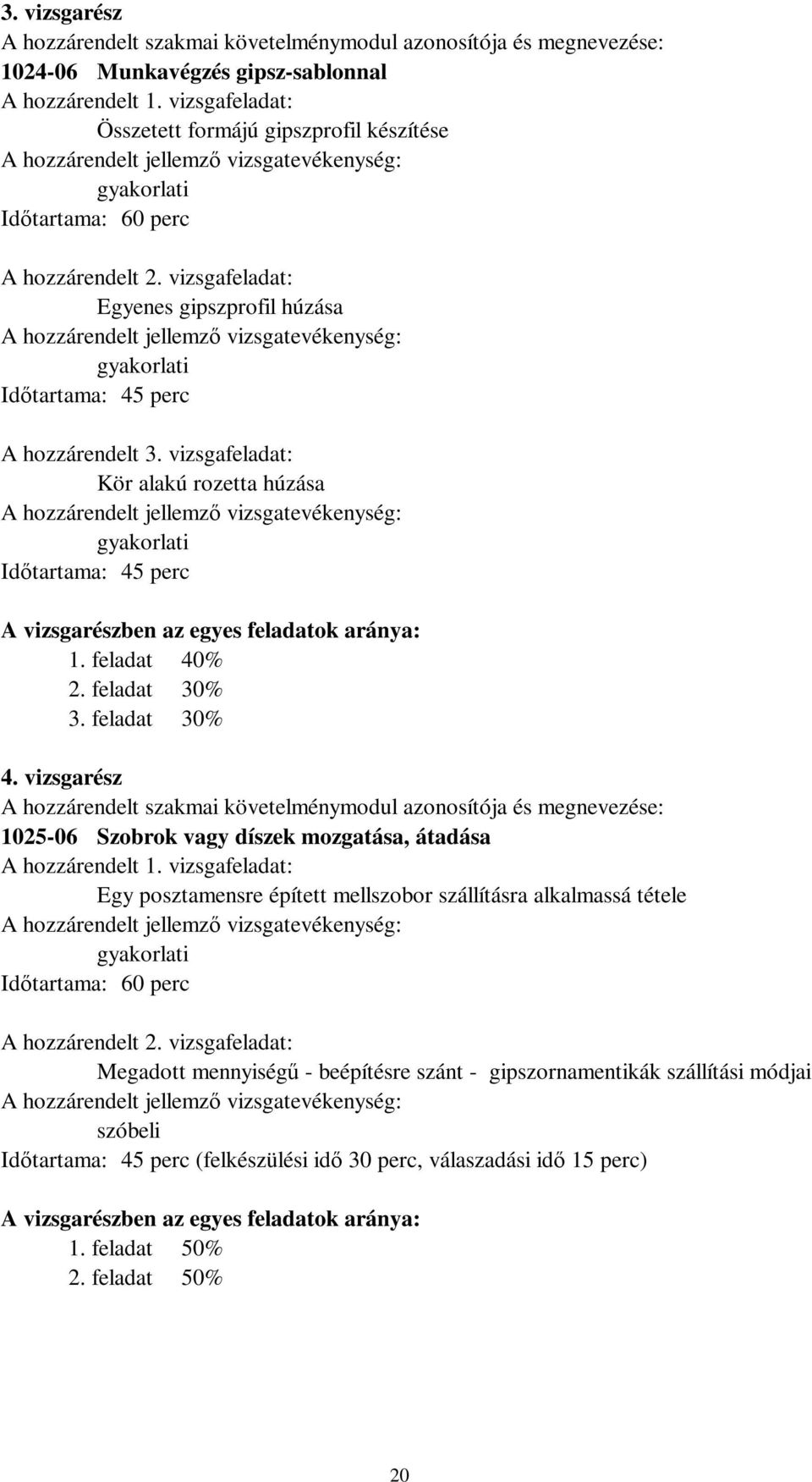 vizsgafeladat: Egyenes gipszprofil húzása A hozzárendelt jellemző vizsgatevékenység: gyakorlati Időtartama: 45 perc A hozzárendelt 3.