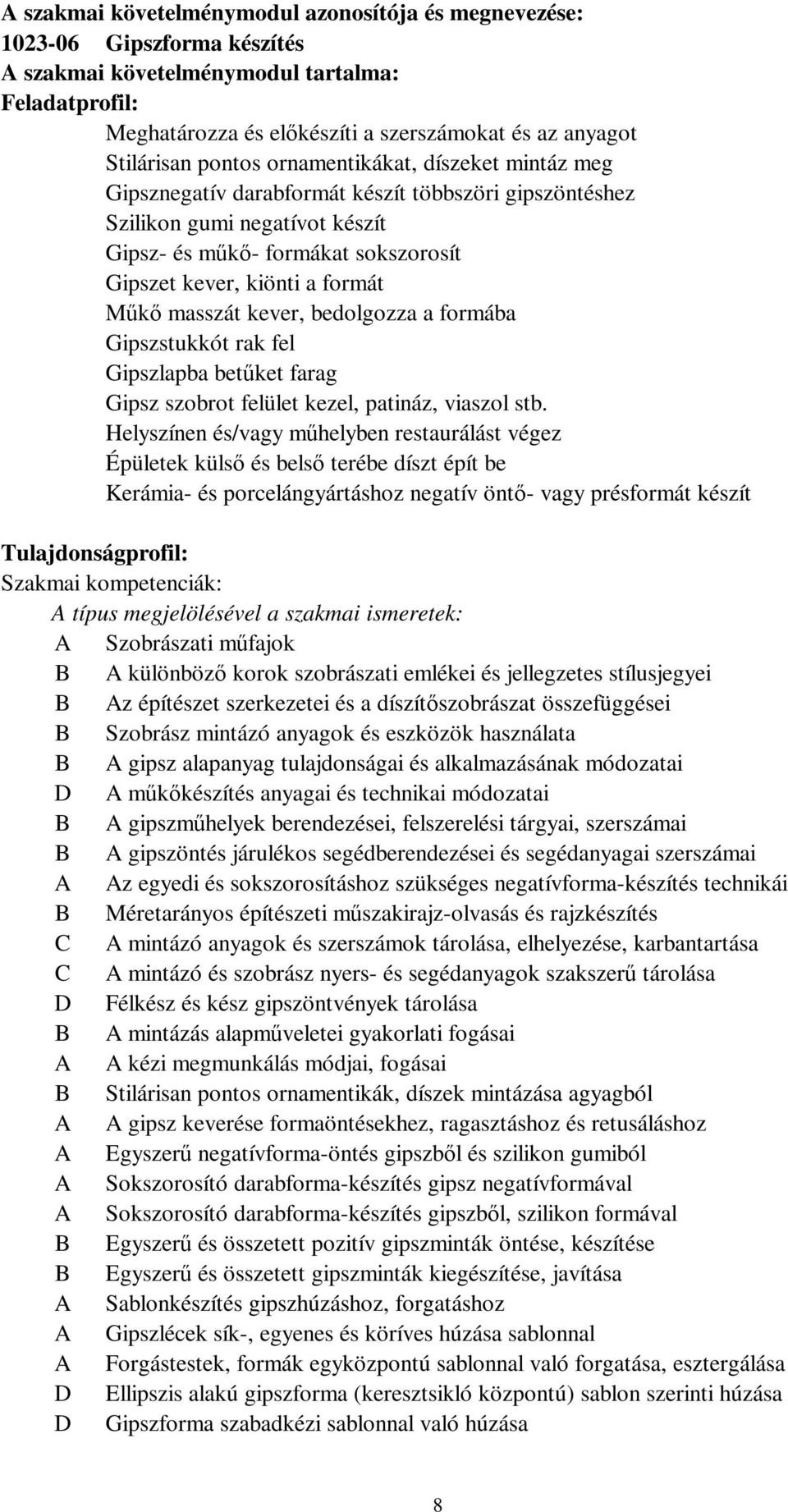 a formát Műkő masszát kever, bedolgozza a formába Gipszstukkót rak fel Gipszlapba betűket farag Gipsz szobrot felület kezel, patináz, viaszol stb.