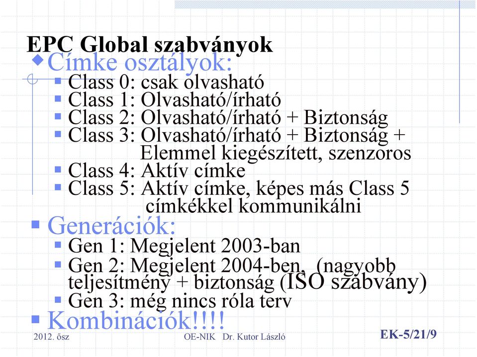 Aktív címke Class 5: Aktív címke, képes más Class 5 címkékkel kommunikálni Generációk: Gen 1: Megjelent 2003-ban