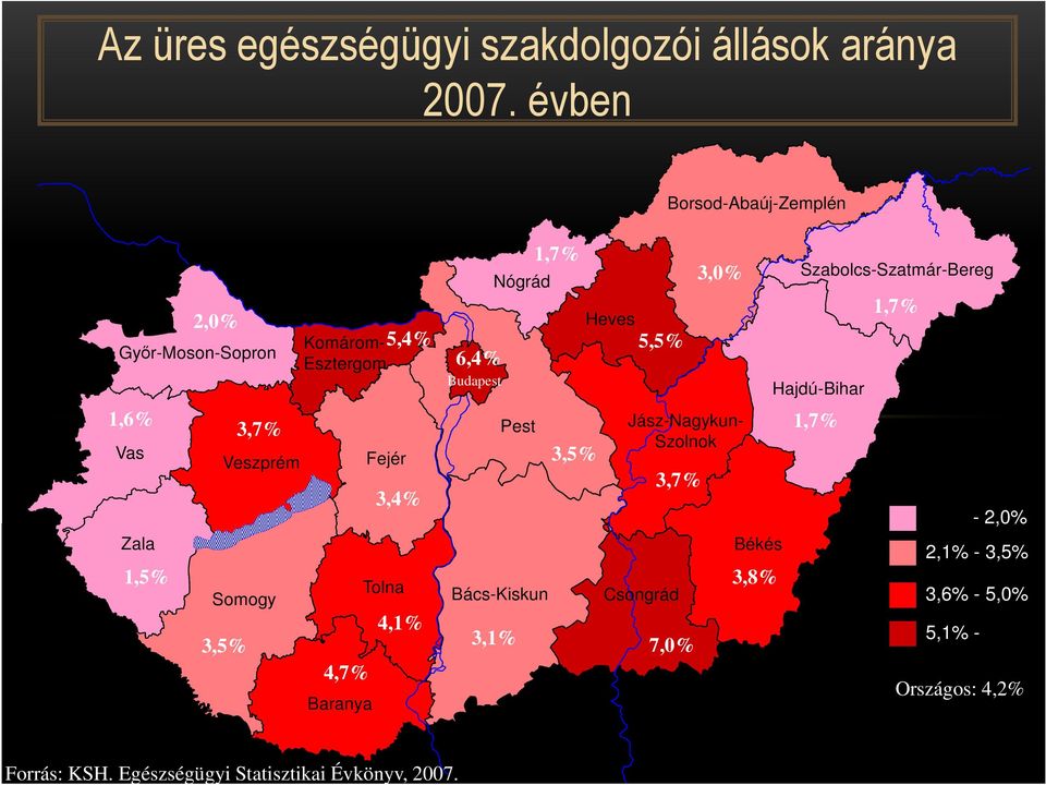 Baranya Tolna 5,4% 3,4% 4,1% 4,7% 6,4% Budapest Nógrád Pest Bács-Kiskun 3,1% 1,7% 3,5% Heves 5,5% Jász-Nagykun- Szolnok