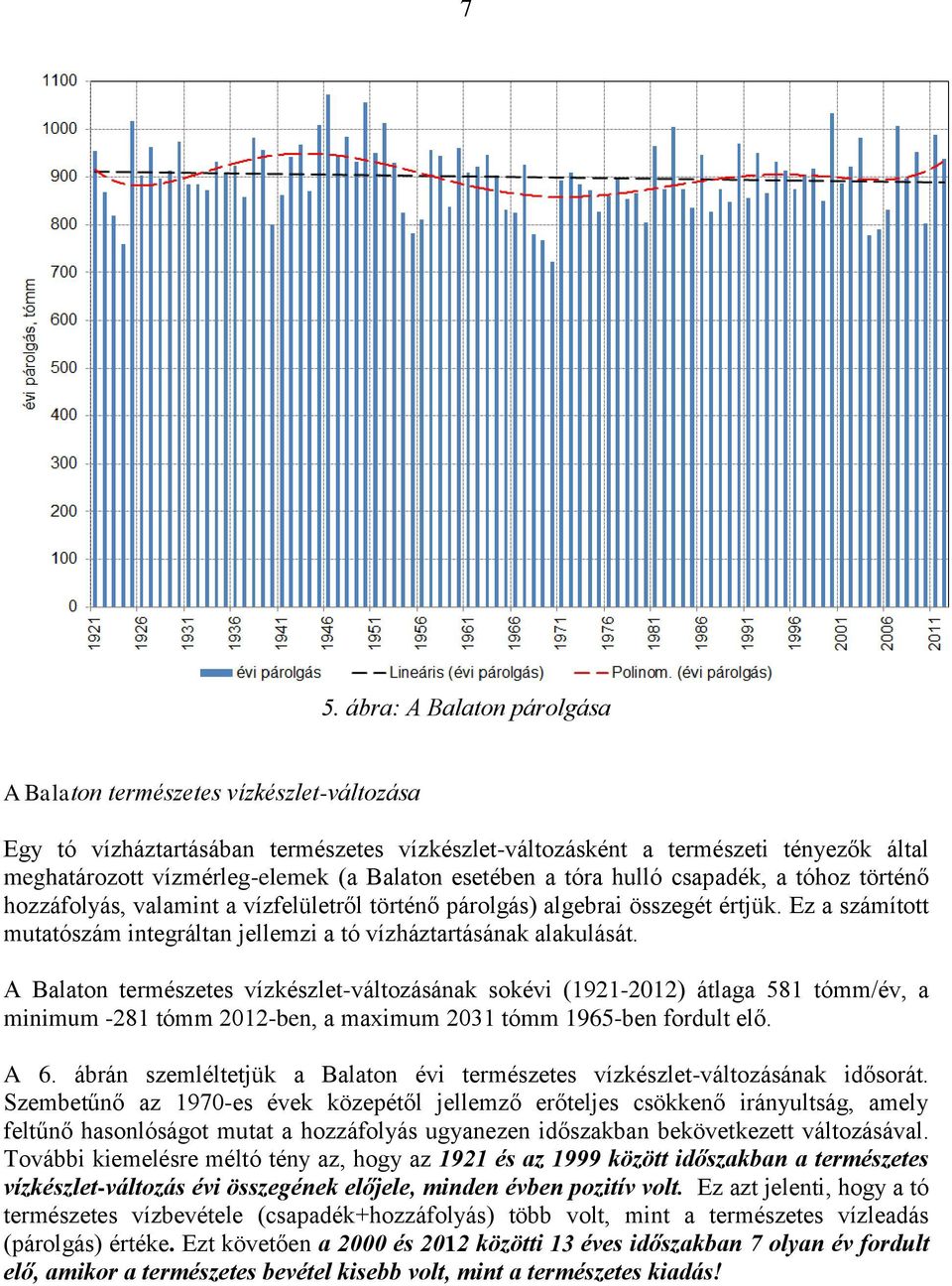 Ez a számított mutatószám integráltan jellemzi a tó vízháztartásának alakulását.