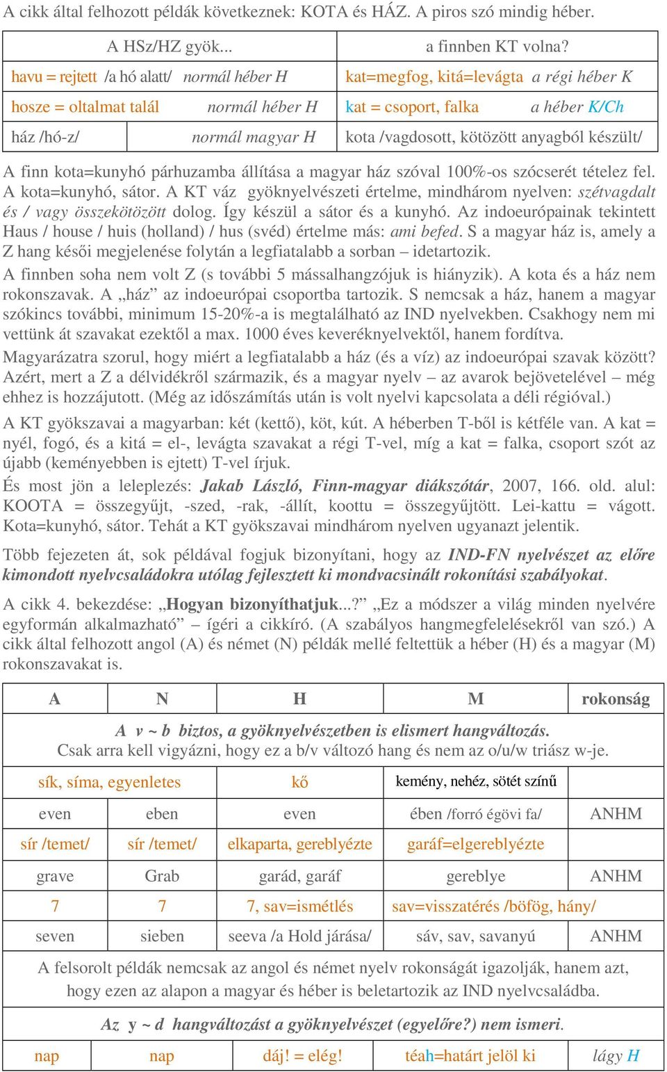 kota=kunyhó párhuzamba állítása a magyar ház szóval 100%-os szócserét tételez fel. A kota=kunyhó, sátor. A KT váz gyöknyelvészeti értelme, mindhárom nyelven: szétvagdalt és / vagy összekötözött dolog.