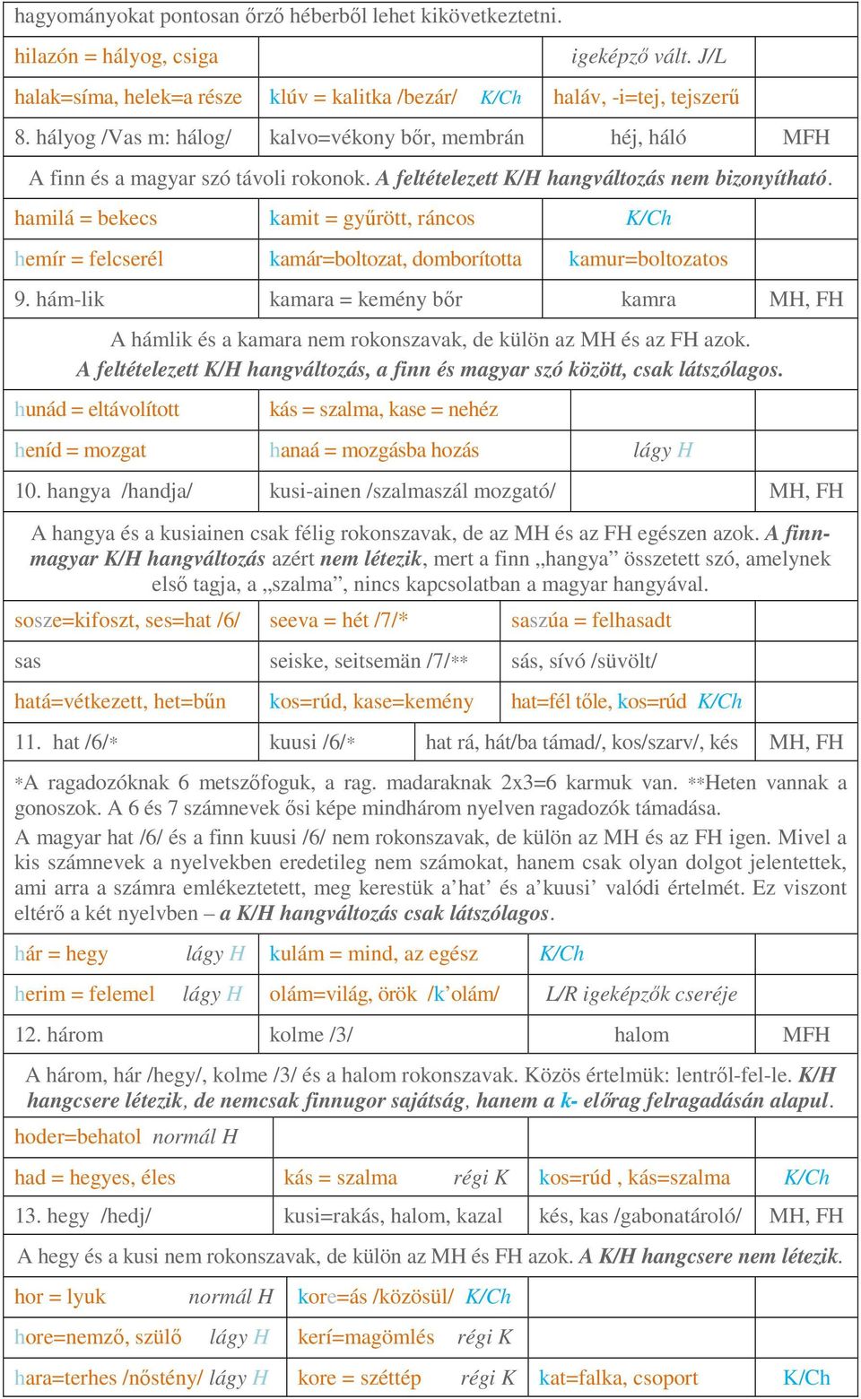 hamilá = bekecs kamit = gyűrött, ráncos K/Ch hemír = felcserél kamár=boltozat, domborította kamur=boltozatos 9.