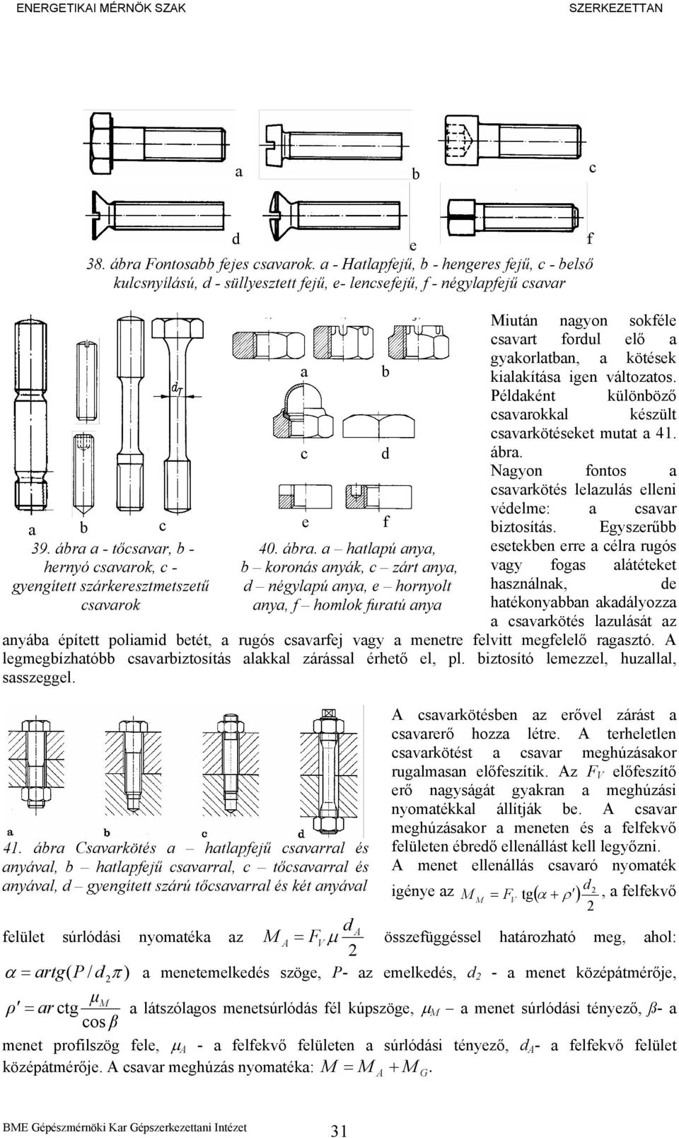 hlpú ny, b koronás nyák, c zár ny, négylpú ny, e hornyol ny, f homlok furú ny Miuán ngyon sokféle csvr forul elő gykorlbn, köések kilkíás igen válozos.