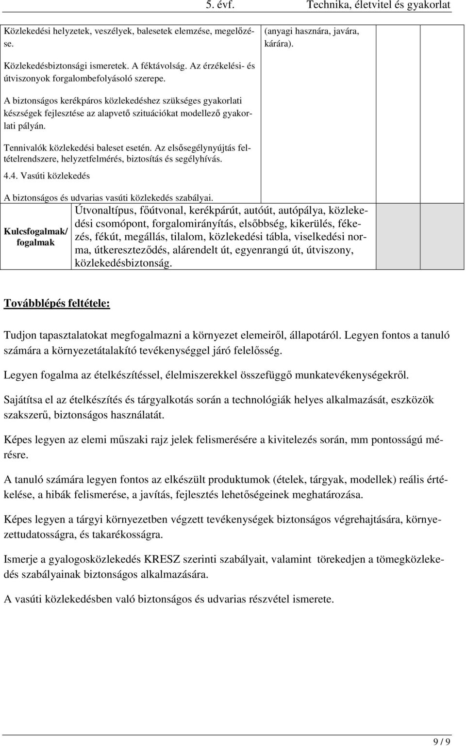 Tennivalók közlekedési baleset esetén. Az elsősegélynyújtás feltételrendszere, helyzetfelmérés, biztosítás és segélyhívás. 4.4. Vasúti közlekedés A biztonságos és udvarias vasúti közlekedés szabályai.