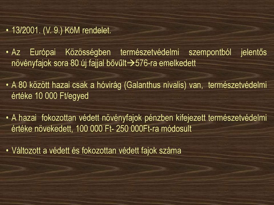 emelkedett A 80 között hazai csak a hóvirág (Galanthus nivalis) van, természetvédelmi értéke 10 000