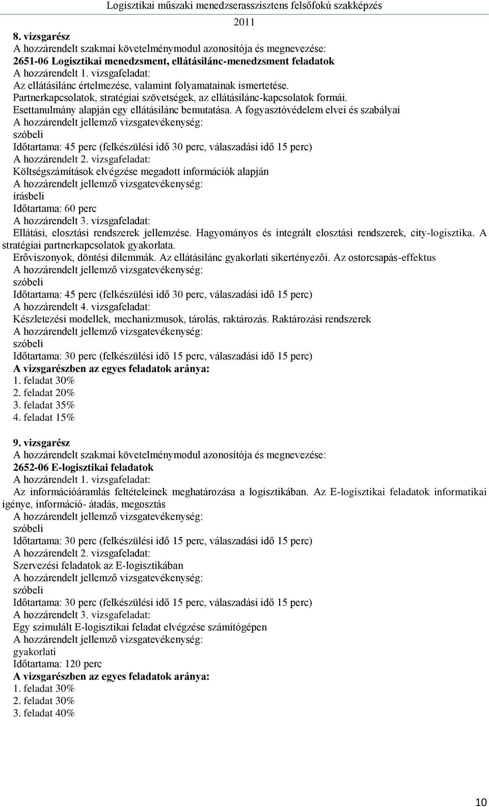 Esettanulmány alapján egy ellátásilánc bemutatása. A fogyasztóvédelem elvei és szabályai szóbeli Időtartama: 45 perc (felkészülési idő 30 perc, válaszadási idő 15 perc) A hozzárendelt 2.