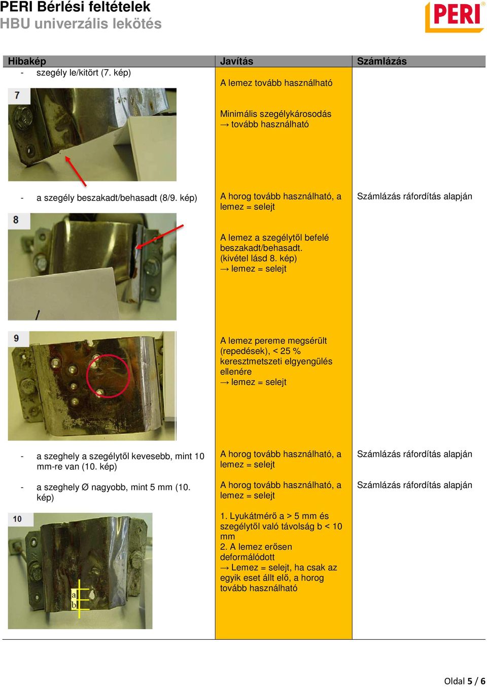 kép) A lemez pereme megsérült (repedések), 25 % keresztmetszeti elgyengülés ellenére - a szeghely a szegélytől kevesebb, mint 10 mm-re van (10.