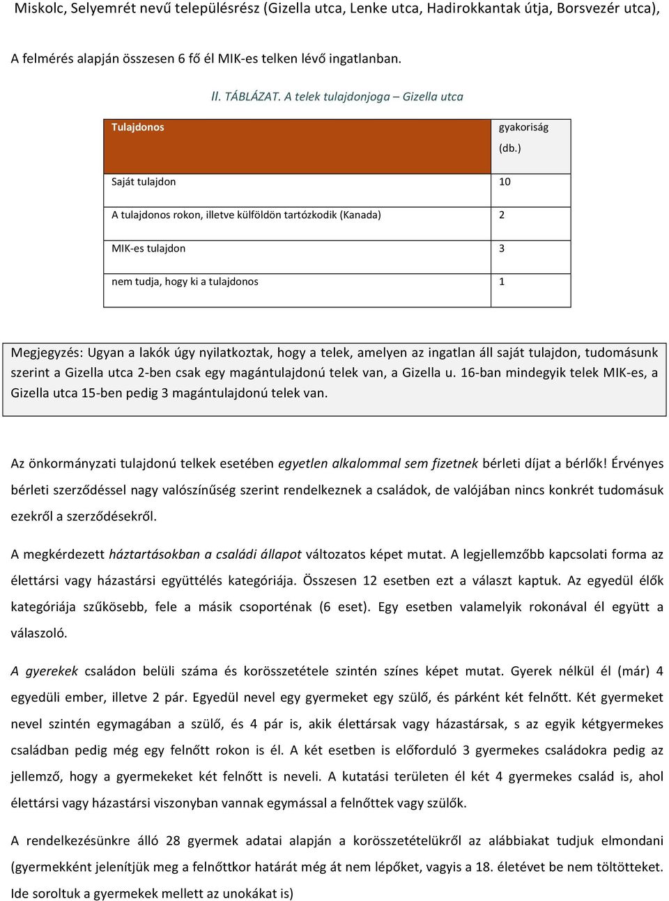 ) 10 3 1 Megjegyzés: Ugyan a lakók úgy nyilatkoztak, hogy a telek, amelyen az ingatlan áll saját tulajdon, tudomásunk szerint a Gizella utca ben csak egy magántulajdonú telek van, a Gizella u.