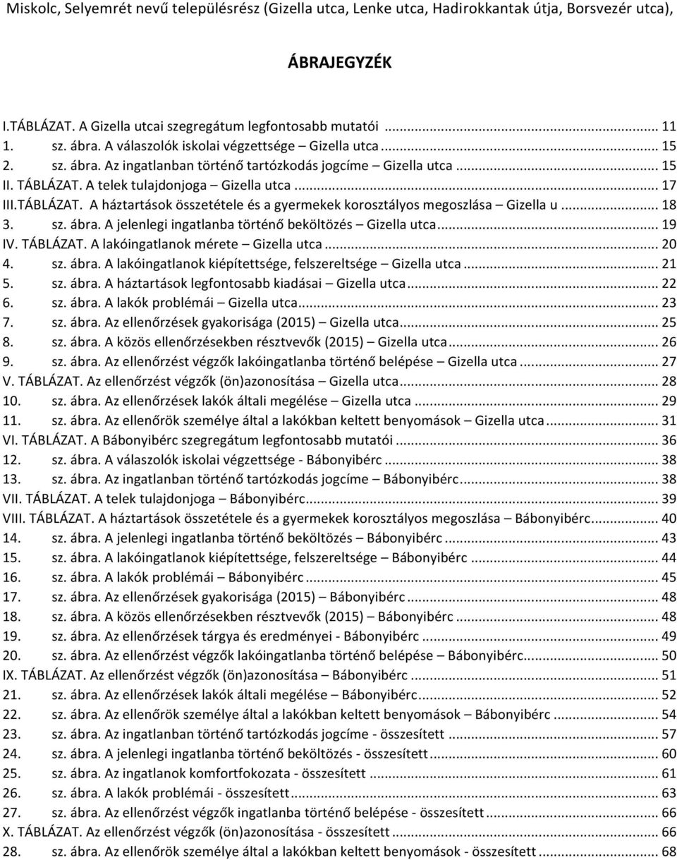 A jelenlegi ingatlanba történő beköltözés Gizella utca... 19 IV. TÁBLÁZAT. A lakóingatlanok mérete Gizella utca... 0 4. sz. ábra. A lakóingatlanok kiépítettsége, felszereltsége Gizella utca... 1 5.