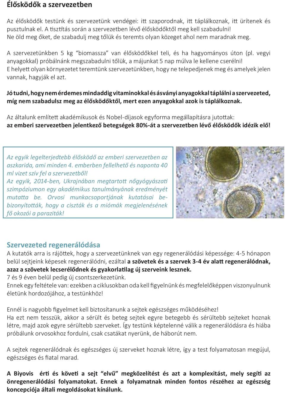 A szervezetünkben 5 kg biomassza van élősködőkkel teli, és ha hagyományos úton (pl. vegyi anyagokkal) próbálnánk megszabadulni tőlük, a májunkat 5 nap múlva le kellene cserélni!